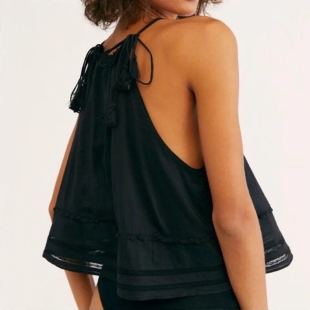 Free People Black Trust Me Bodysuit By Intimately Playsuit Ruffle Tassel Sz Sm